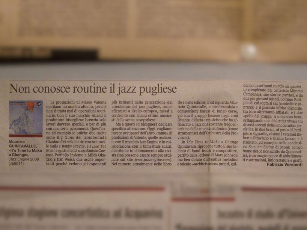 Articolo Corriere del Mezzogiorno "Non conosce routine il jazz pugliese"