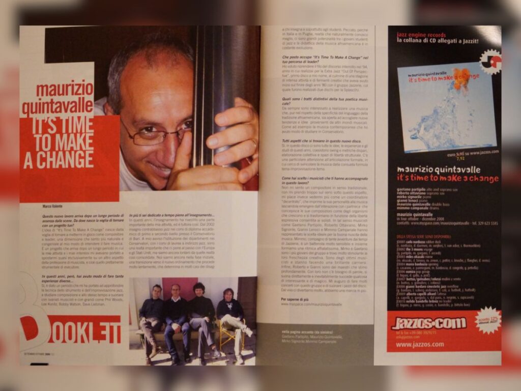 Jazzit numero 48 intervista a Maurizio Quintavalle per l'album "It's time to make a change"