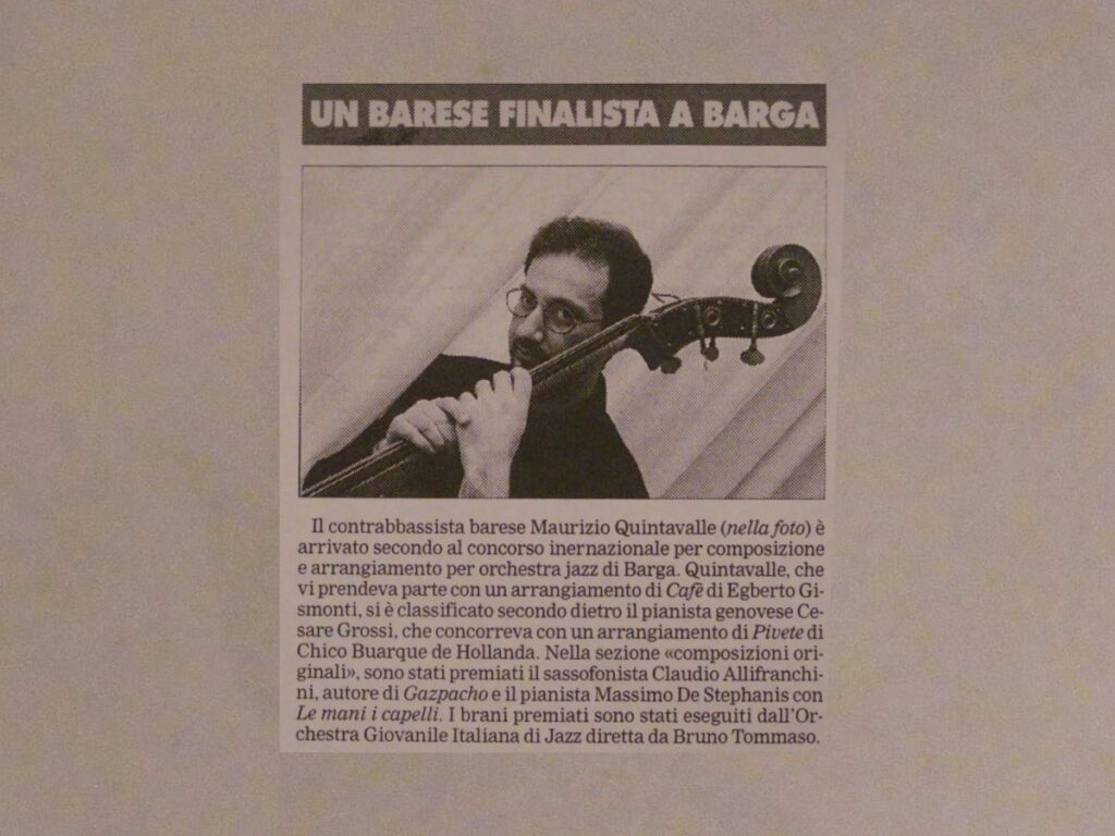 Articolo La Gazzetta del Mezzogiorno "un barese finalista a Barga"