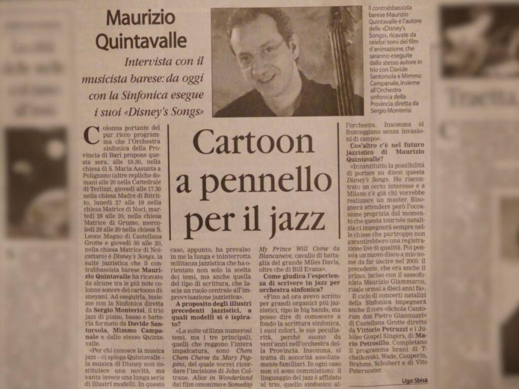 Articolo La Gazzetta del Mezzogiorno "Cartoon a pennello per il Jazz"