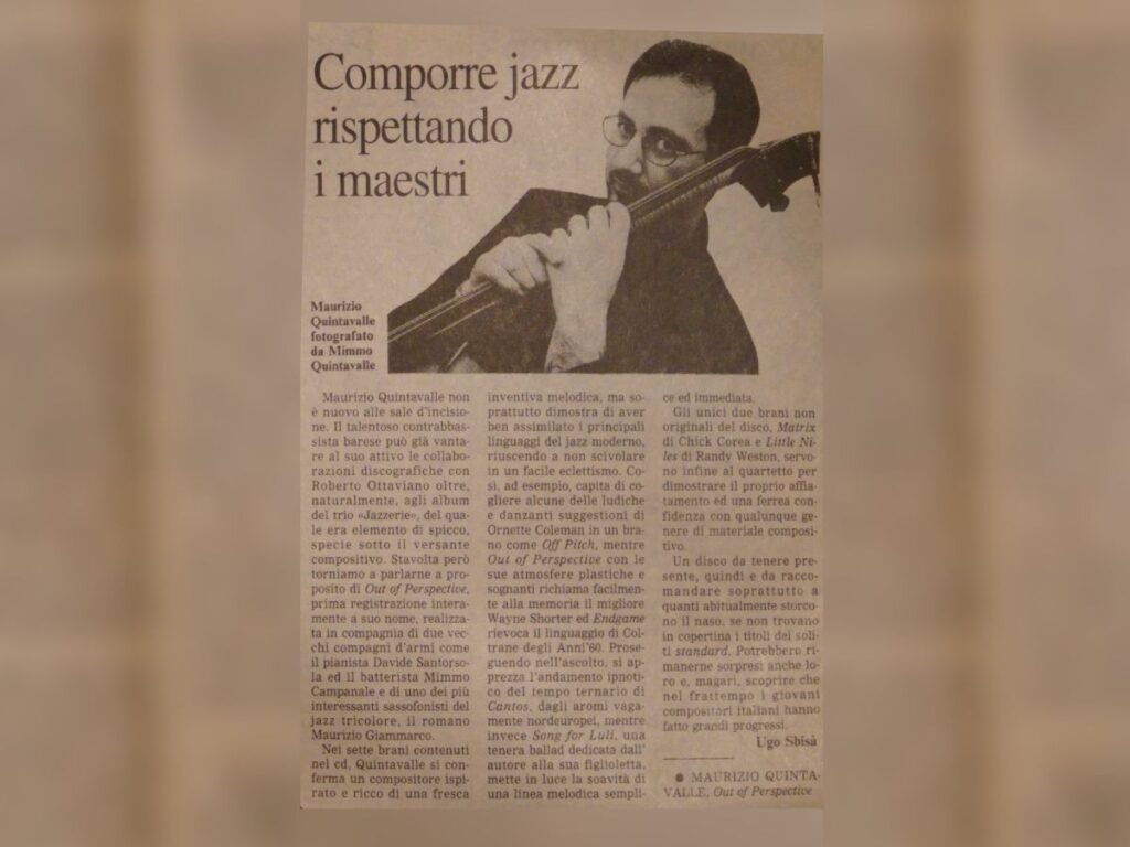 Articolo La Gazzetta del Mezzogiorno "Comporre Jazz rispettando i maestri"